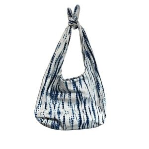 Blue White Tie Dye Hobo Shoulder Bag Womens Large Canvas Boho Purse Tote Retro